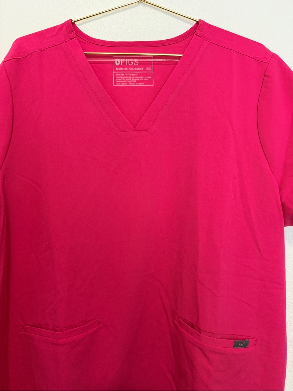 FIGS Women’s V-Neck Scrub Top in Shocking Pink